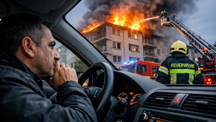 Gurbetçi Şoför, Yangın Çıkan Bina Sakinlerini  Araç Kornasıyla Uyararak Bir Facianın Önüne Geçti.