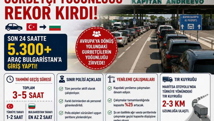 KAPITAN ANDREEVO’DA GURBETÇİ YOĞUNLUĞU REKOR KIRDI: 5.300’DEN FAZLA ARAÇ BULGARİSTAN’A GİRDİ