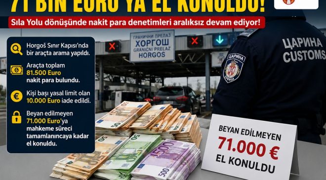 Sırbistan Horgoš Sınır Kapısı’nda 71 bin euroya el konuldu