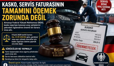 Almanya’da milyonlarca sürücüyü ilgilendiren karar: Kasko her servis masrafını karşılamak zorunda değil