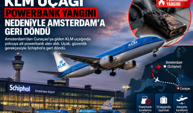 KLM uçağı powerbank yangını nedeniyle Amsterdam’a geri döndü