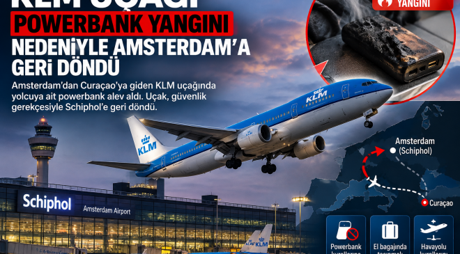 KLM uçağı powerbank yangını nedeniyle Amsterdam’a geri döndü